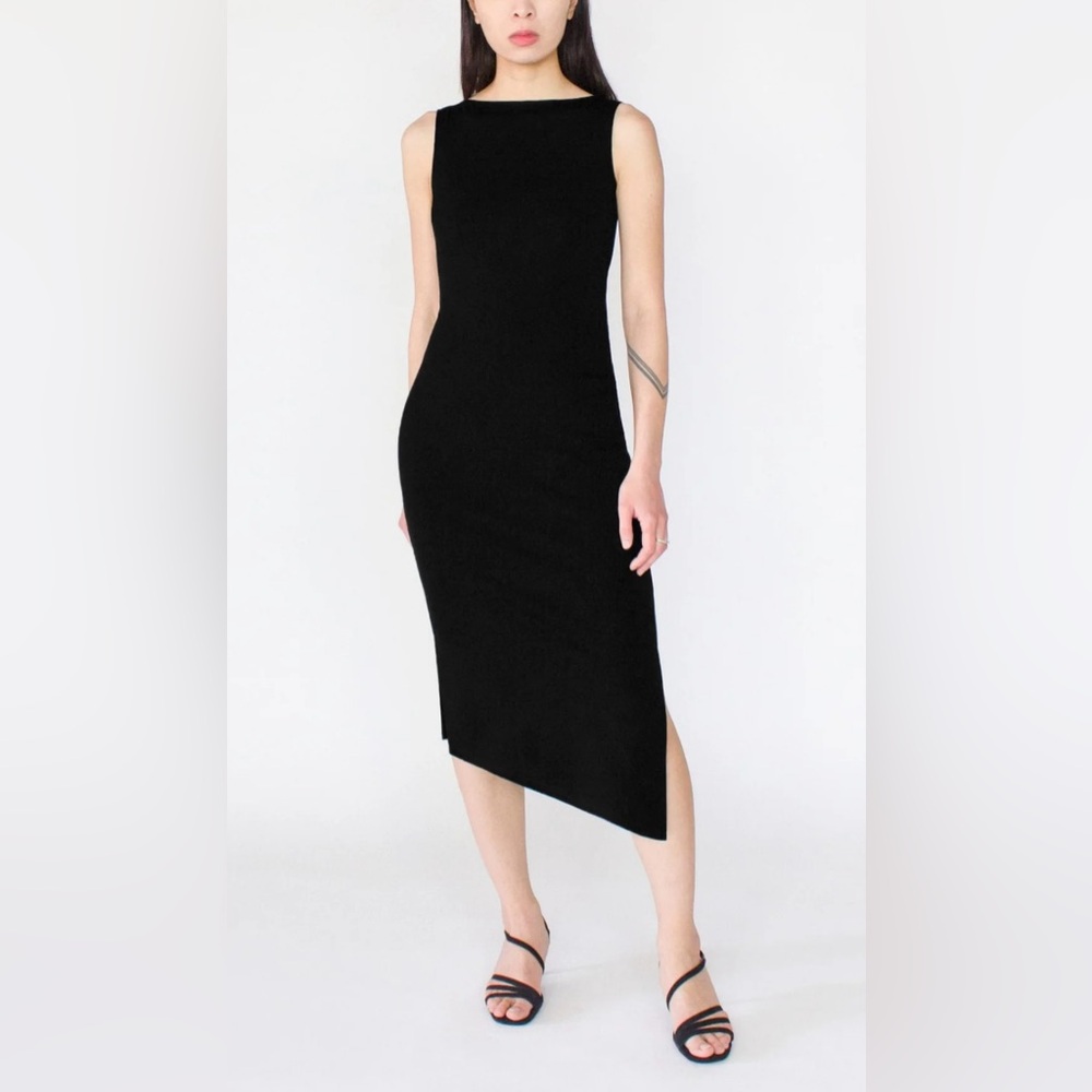 Cobalt Street Midi Bodycon Dress, Small, Sleeveless, Asymmetrical, Black, Tencel